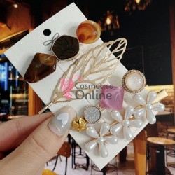 Clema pentru par metalica AGF012PP - Auriu cu Perle si Strasuri, Set 4 bucati